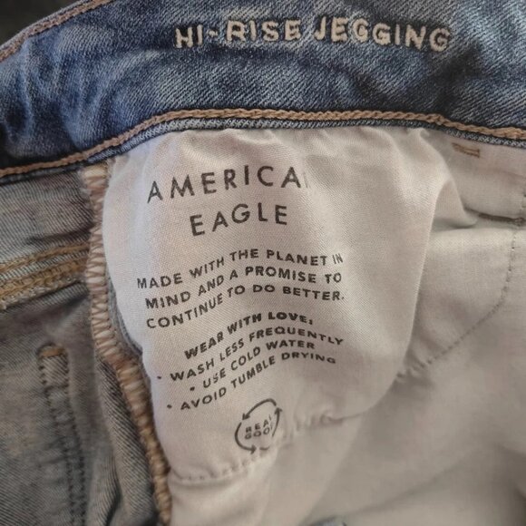 American Eagle Women's Hi-Rise Jeggings Distressed Medium Dark Wash Size 10 - Picture 6 of 13